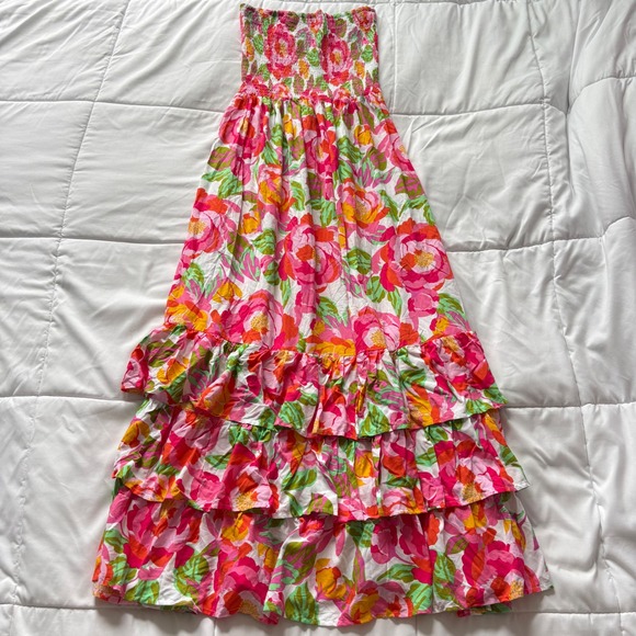 Abel The Label Dresses & Skirts - Abel the Label Strapless Maxi Dress Medium Pink Floral Smocked Anthropologie